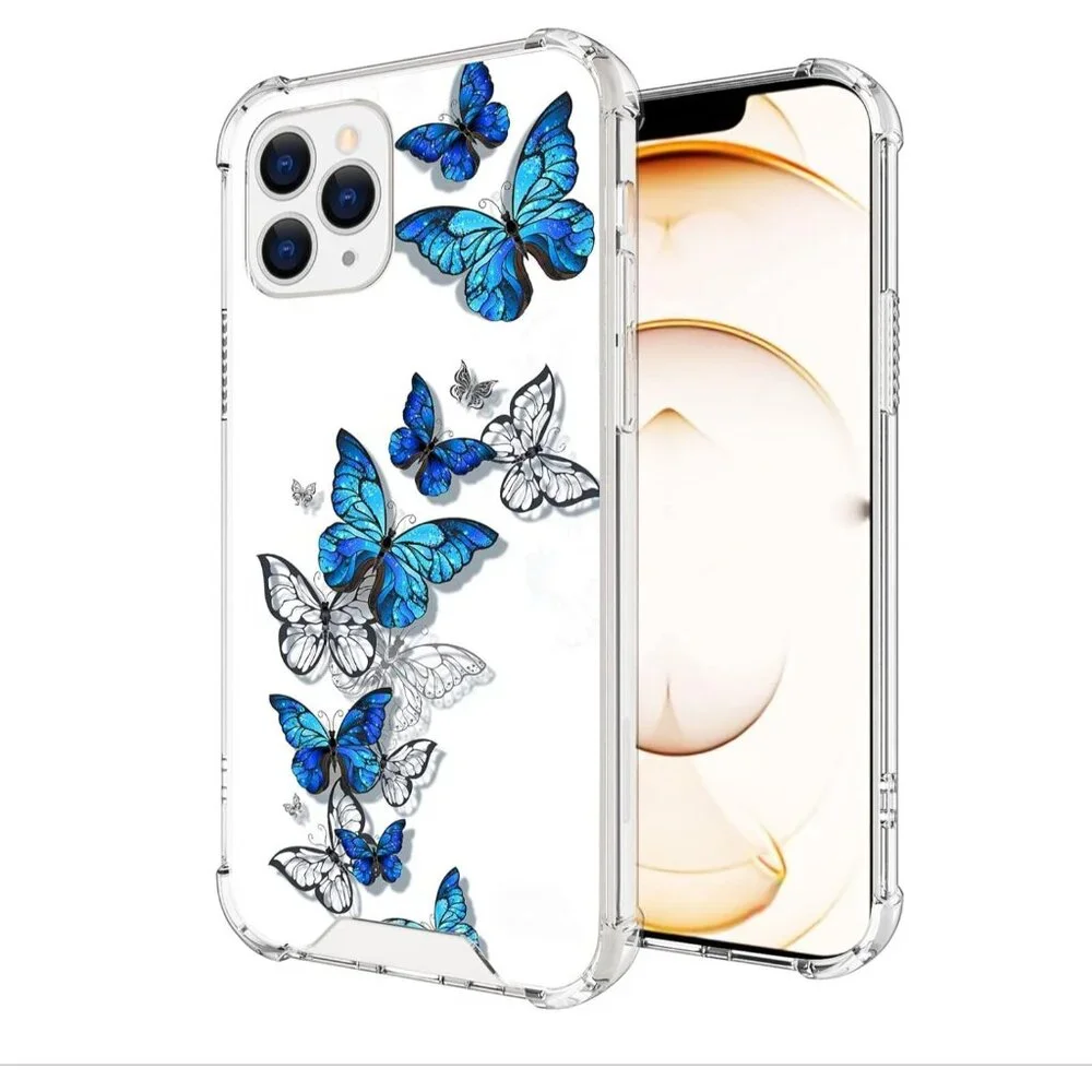 Case Compatible with iPhone 11 Pro Max Clea Blue butterfly on TPU whimsy